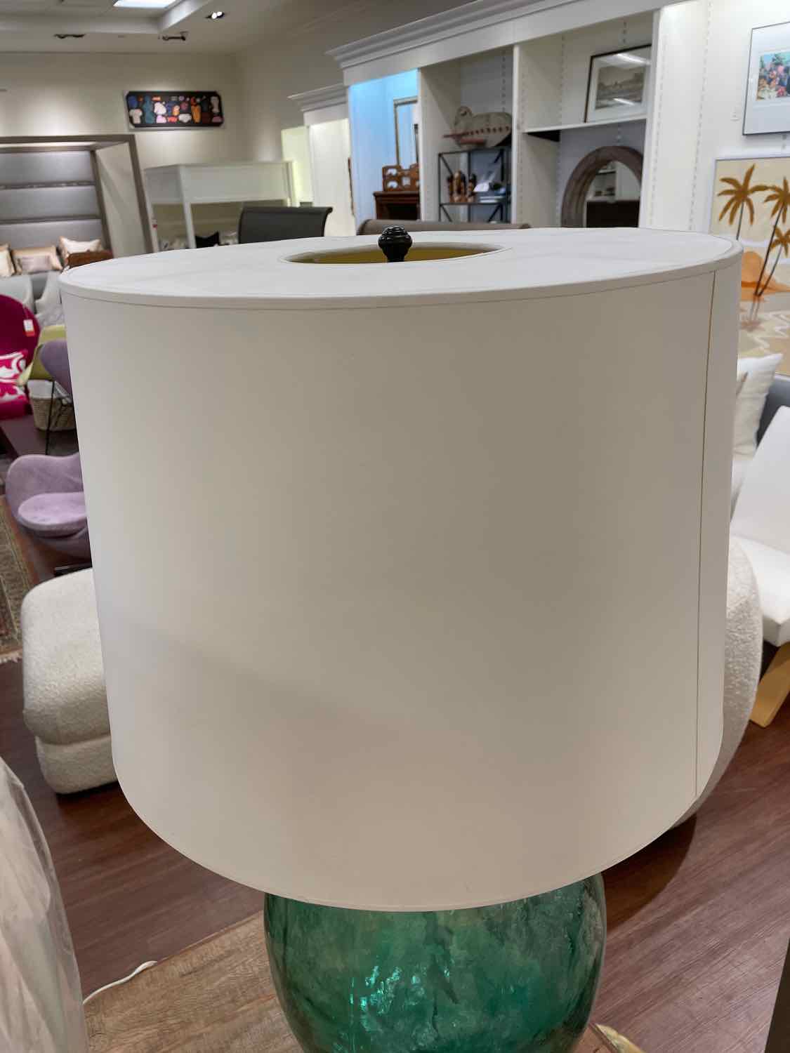 Green Glass Table Lamp on Acrylic Base w/ White Shade