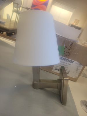PAIR of Square Tube Nickel Sconces w/ White Linen Shades by VC (AS IS)