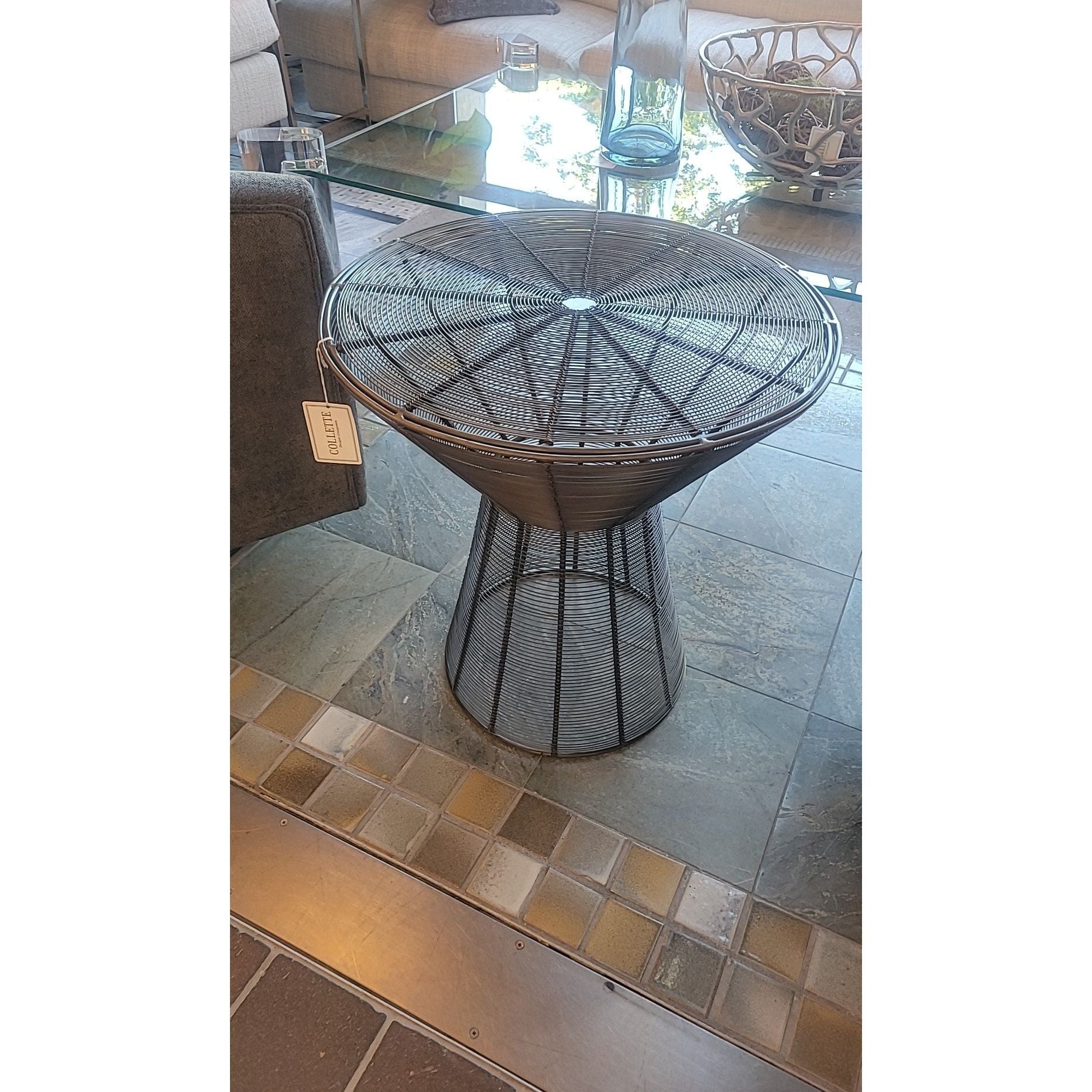 Steel Wire Accent Table w/ Vintage Brass Finish 22"Diam x 21"H