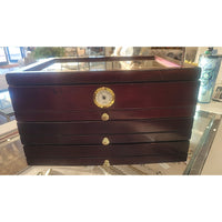 Glass Top Mahogany Cigar Humidor w/ 3 Drawers - colletteconsignment.com