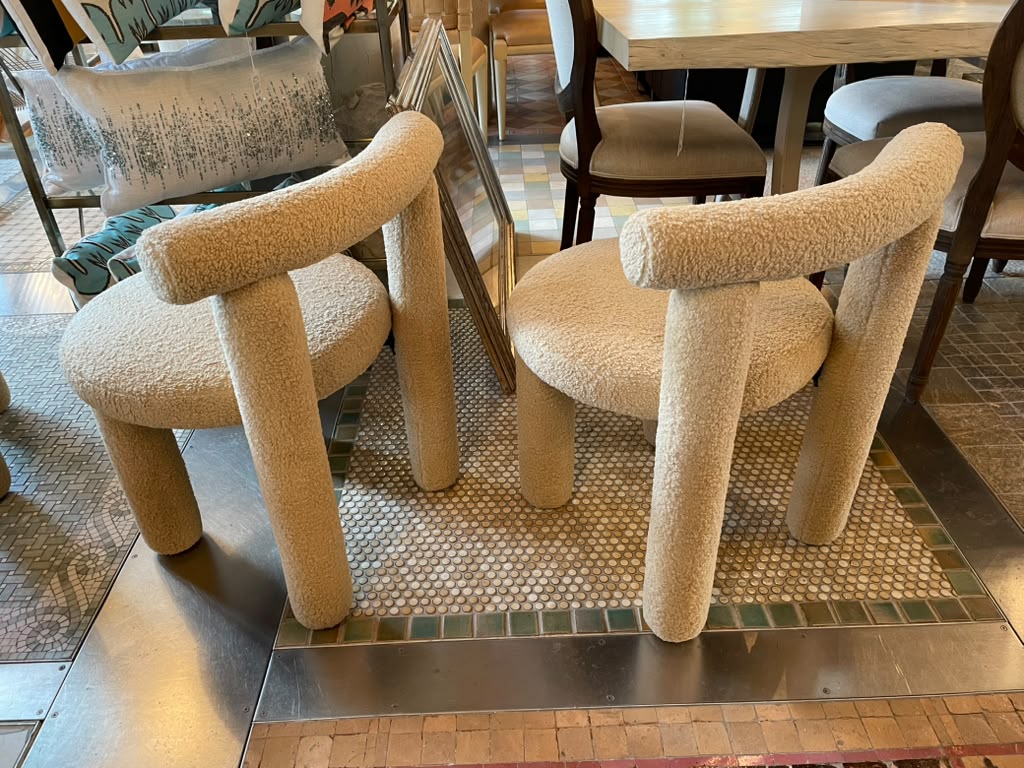 Set of 6 Cream Boucle Dining Chairs