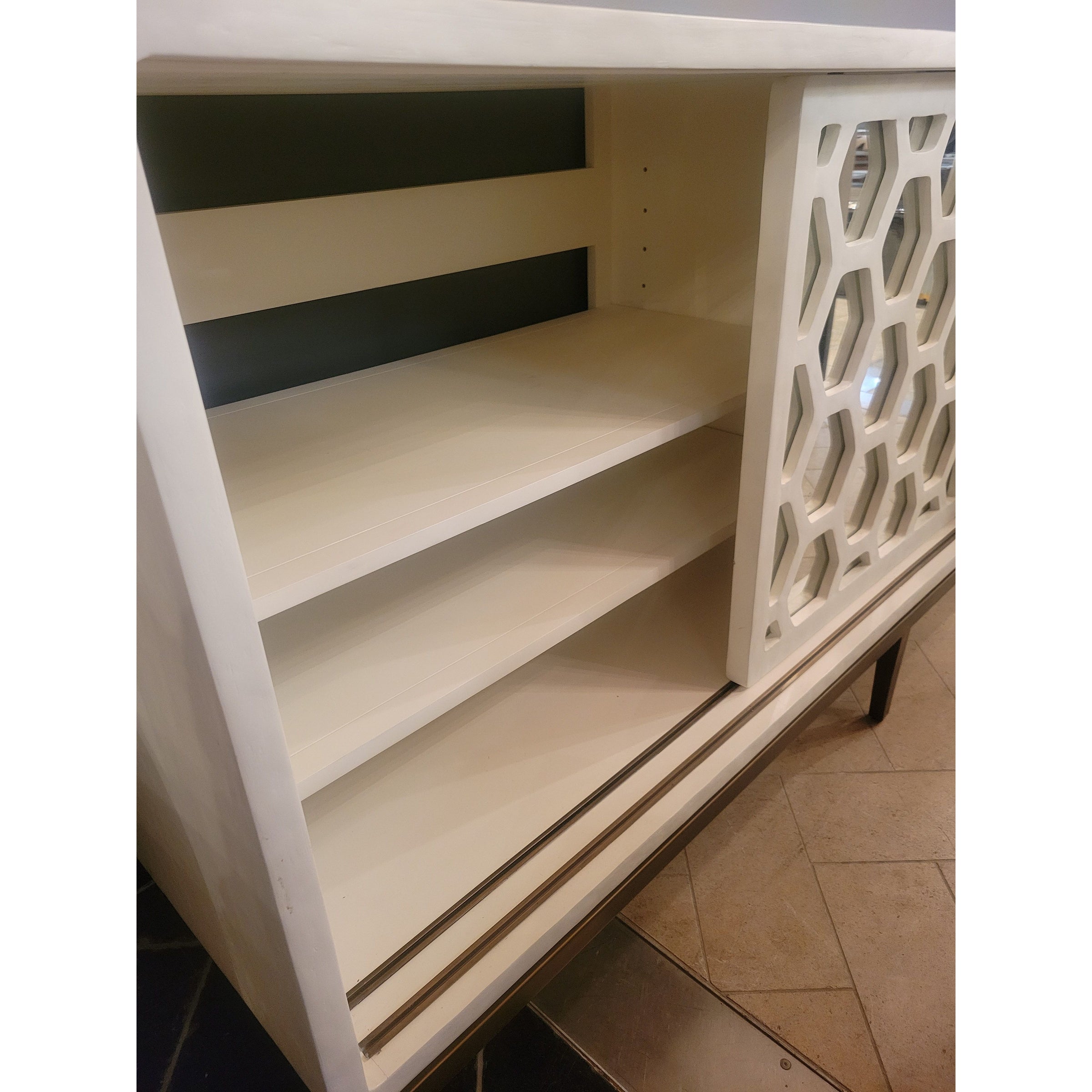 'Wilhelm' White Gesso Sliding Door Credenza w/ Mirror Glass by Mr. Brown