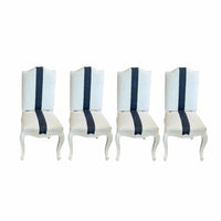 Set of 4 RL Painted White Canvas w/ Blue Stripe Dining Chairs 18"Wx19"Dx41"H