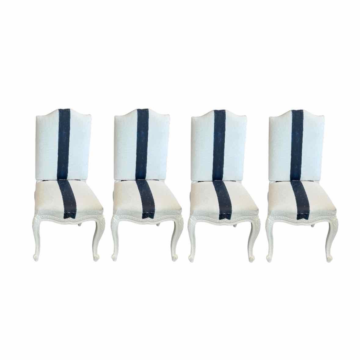 Set of 4 RL Painted White Canvas w/ Blue Stripe Dining Chairs 18"Wx19"Dx41"H