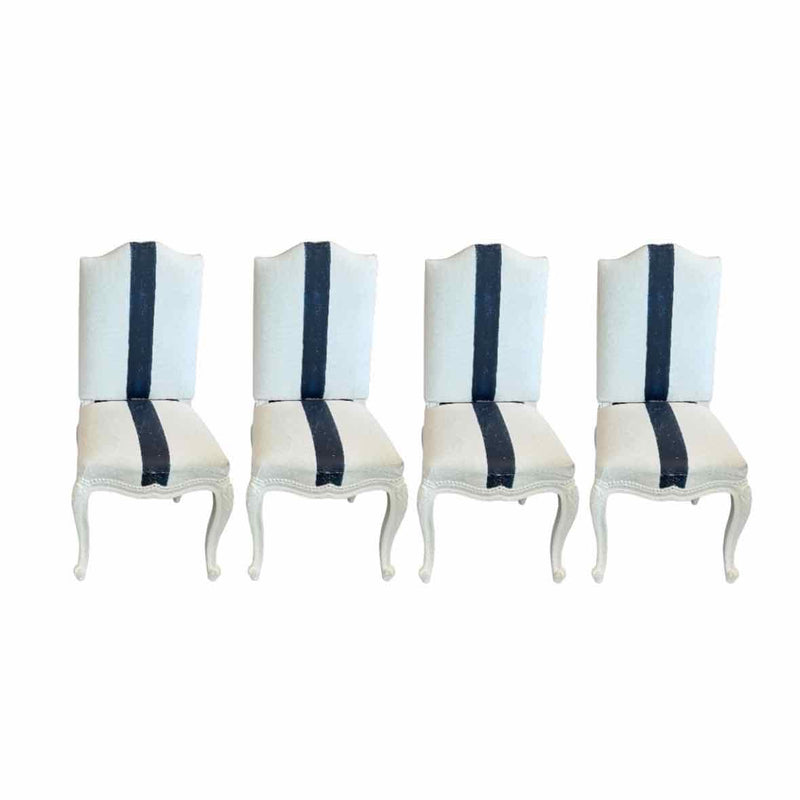 Set of 4 RL Painted White Canvas w/ Blue Stripe Dining Chairs 18"Wx19"Dx41"H