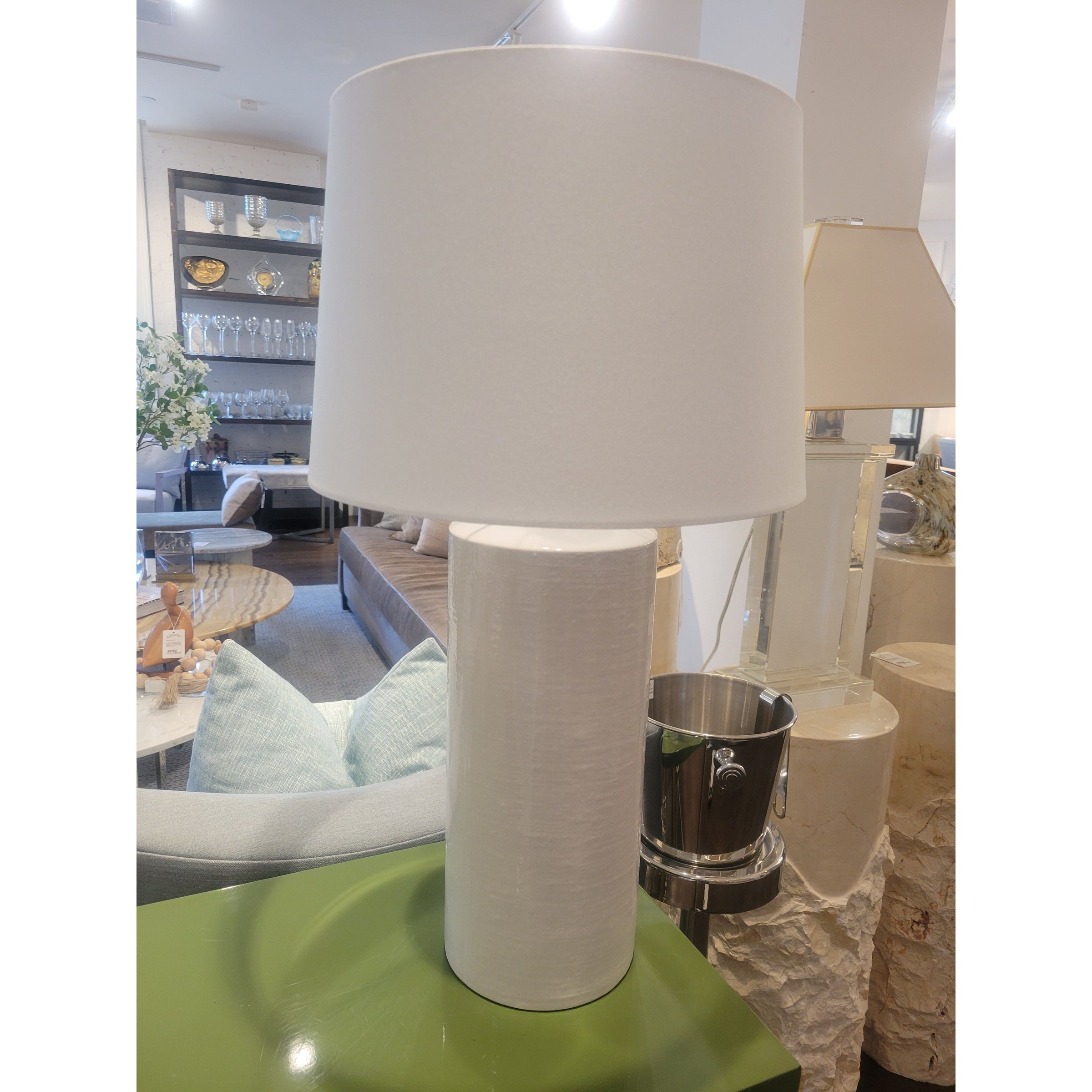 White Textured Ceramic Table Lamp w/ Shade (AS IS)