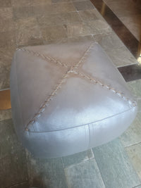 Square Silver Leather Pouf (AS IS)
