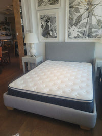 Queen-Sized Olivia Bed Frame w/ Platinum Perennials Basketweave Fabric by S&L