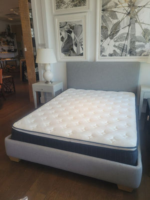Queen-Sized Olivia Bed Frame w/ Platinum Perennials Basketweave Fabric by S&L