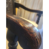 Antique Dark Wood Wainscot Arm Chair w/ Cushion