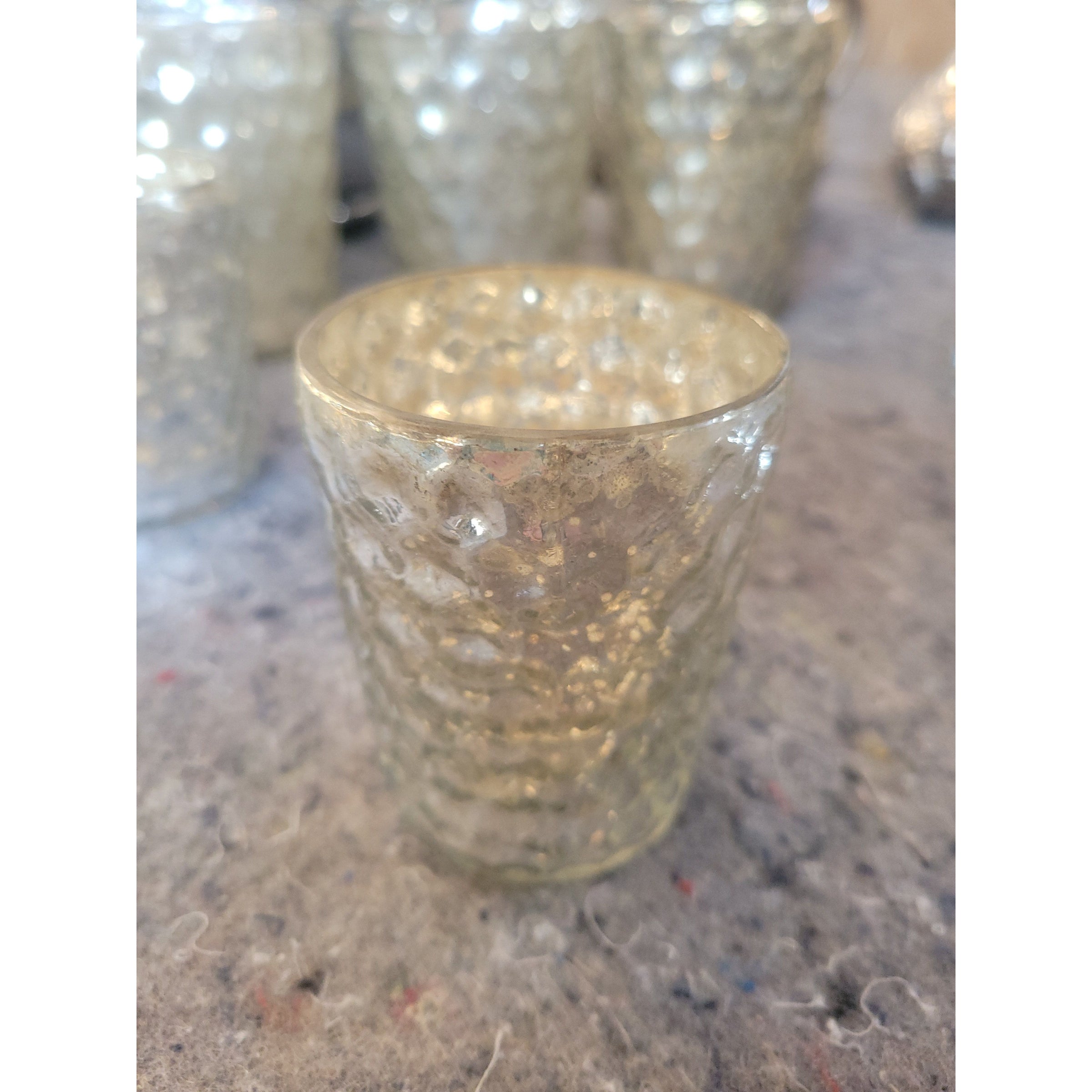 Pair of Small Hexagonal Mercury Glass Candle Holders