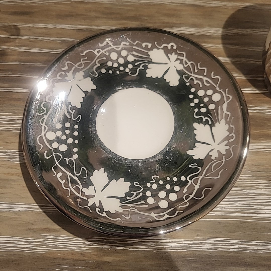 18-Pc Silver Luster & Porcelain Tea or Coffee Set w/ White Grape Design - AS IS