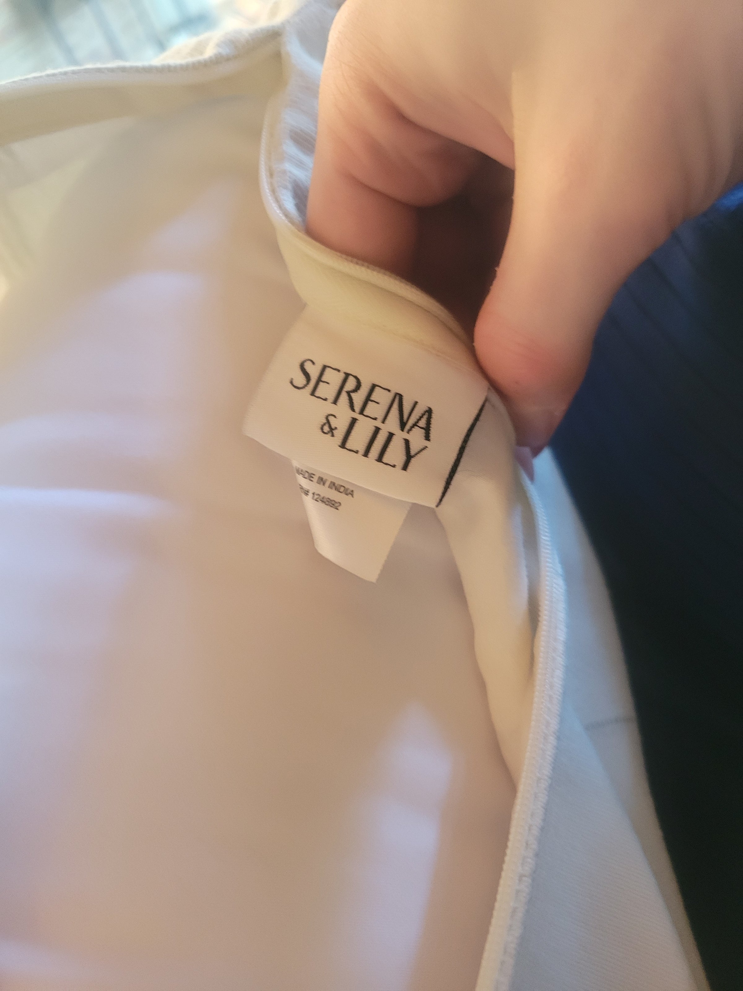 White Square Pillow w/ Blue Tassels by Serena & Lily