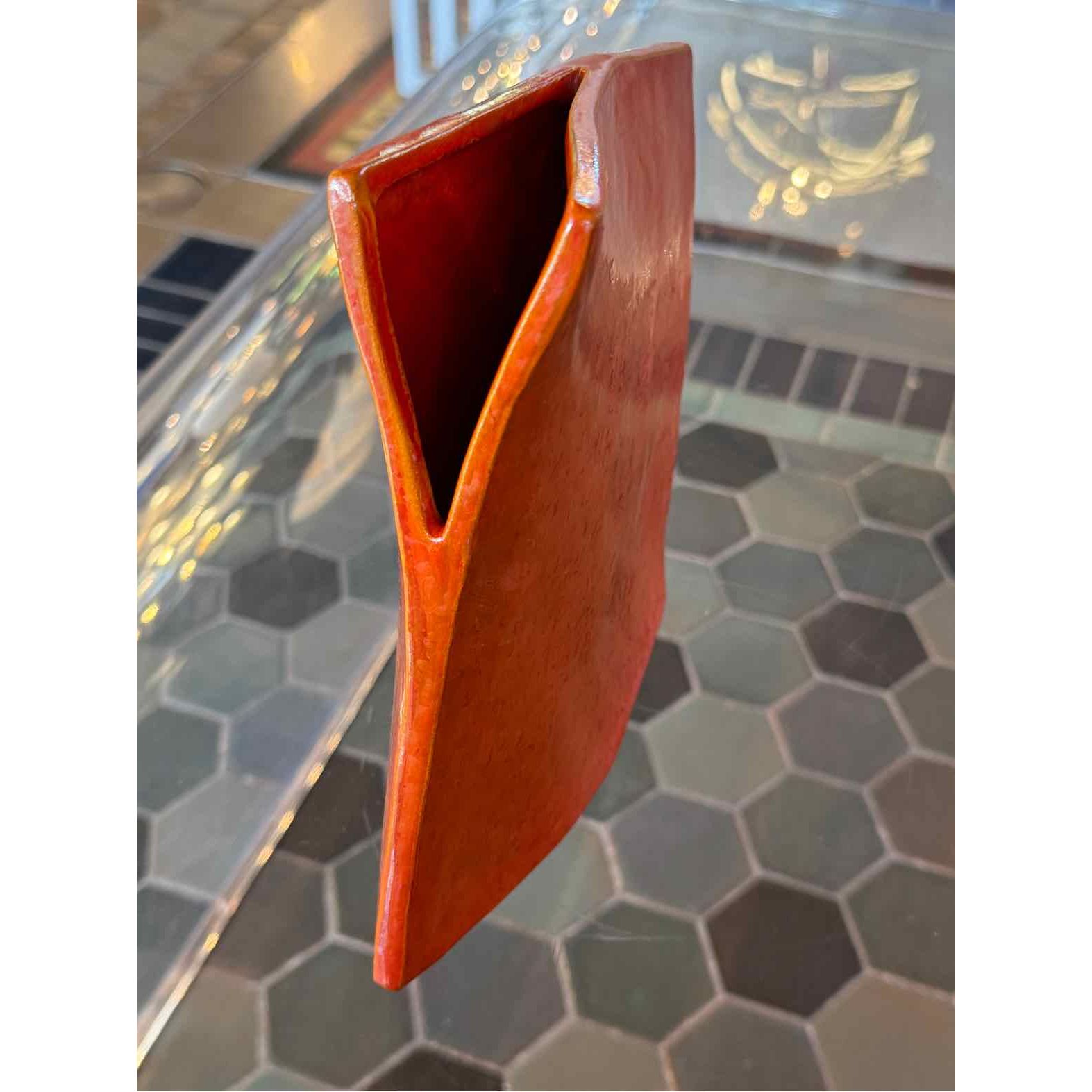 Ikebana Vermilion Wedge Sculptural Vase