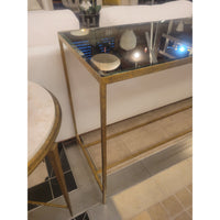 Jonathan Gold Finish Iron Console Table w/ Beveled Antiqued Mirror Top by Oly - colletteconsignment.com