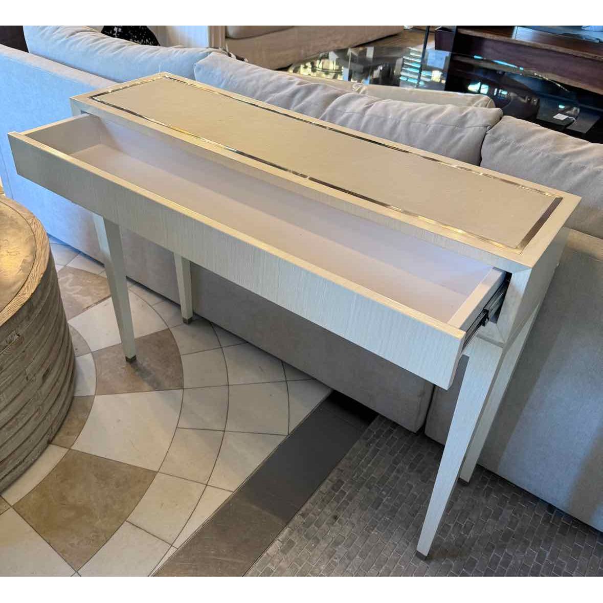 Custom Bleached Maple Console Table w/ Drawer & Shagreen Leather Top - AS IS