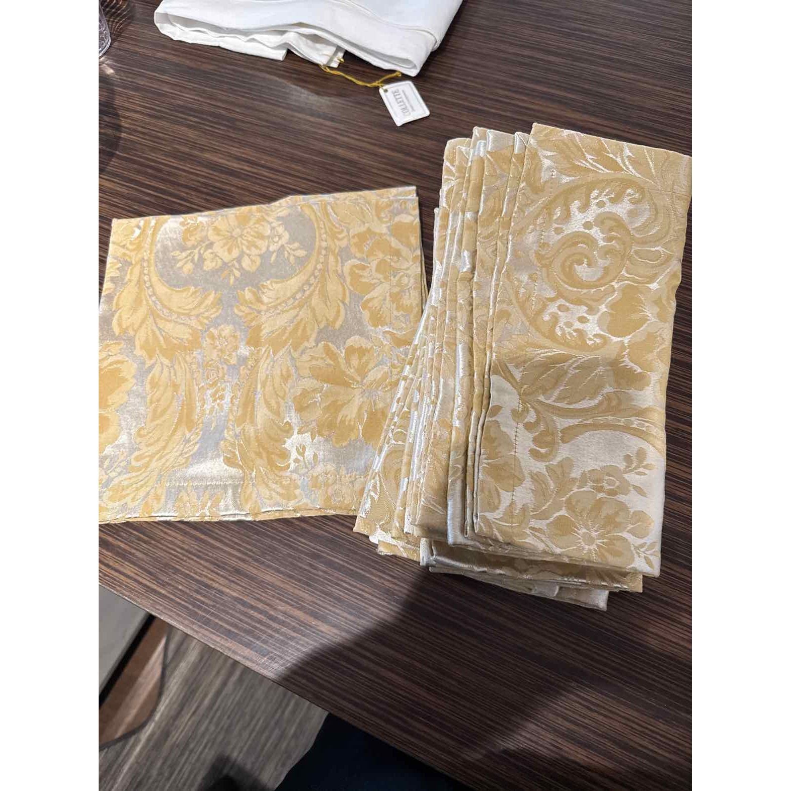 Set of Eight Gold Brocade Dinner Napkins, 20" x 21.5"