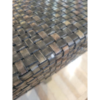 Woven Leather Bench on Dark Wood Legs