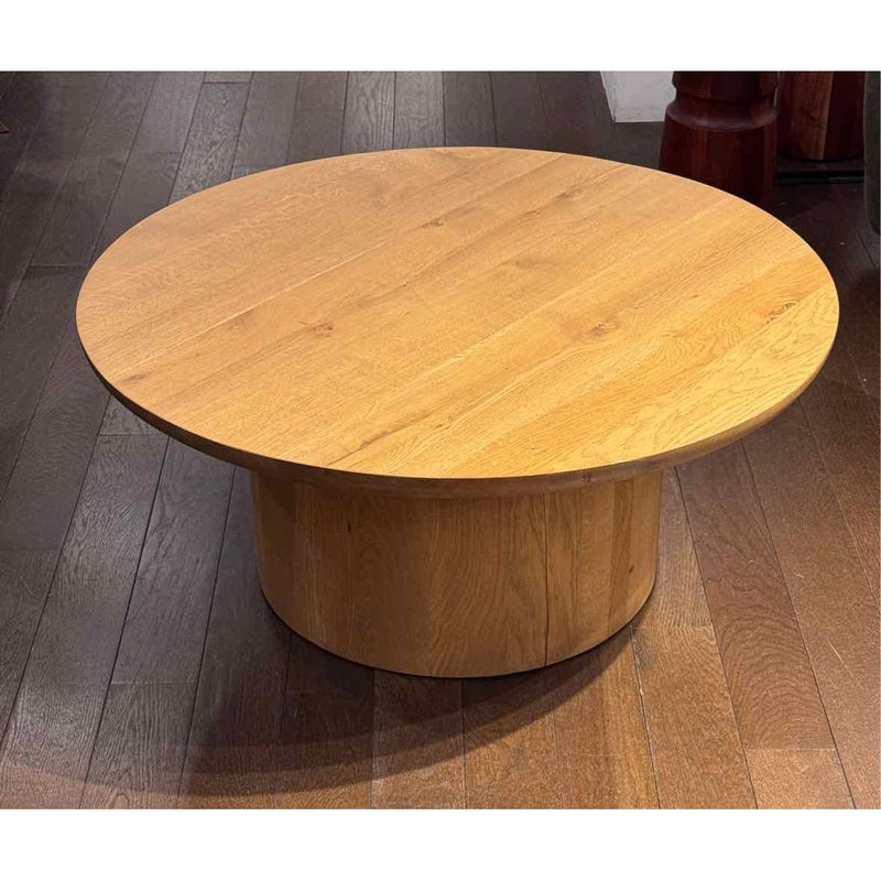Round Natural Wood Pedestal Coffee Table