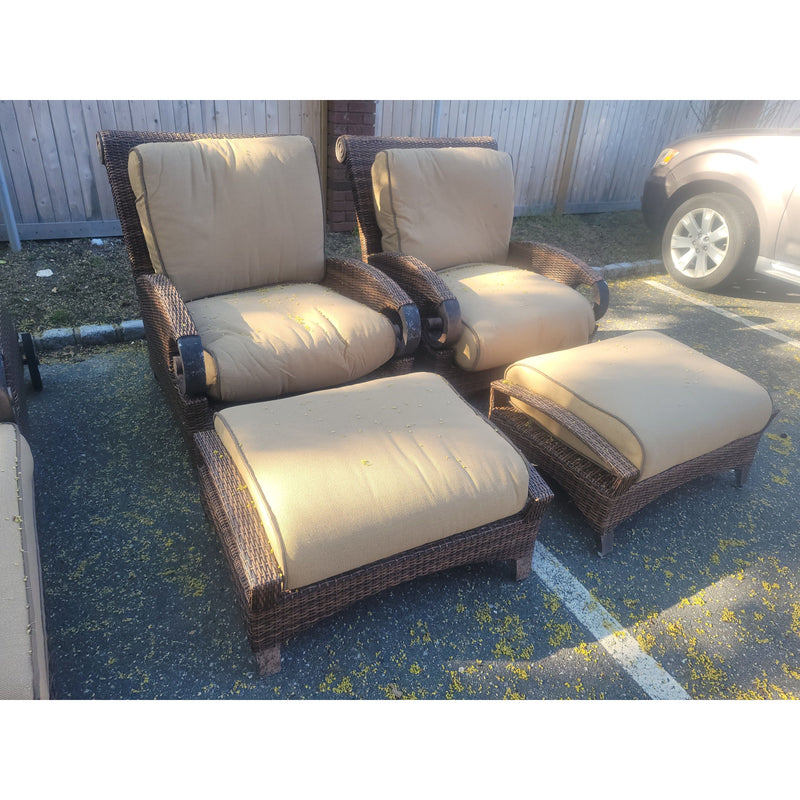 PAIR of Grand Manor Resin Wicker Chairs w/ Ottomans by Cast Classics (AS IS) - colletteconsignment.com