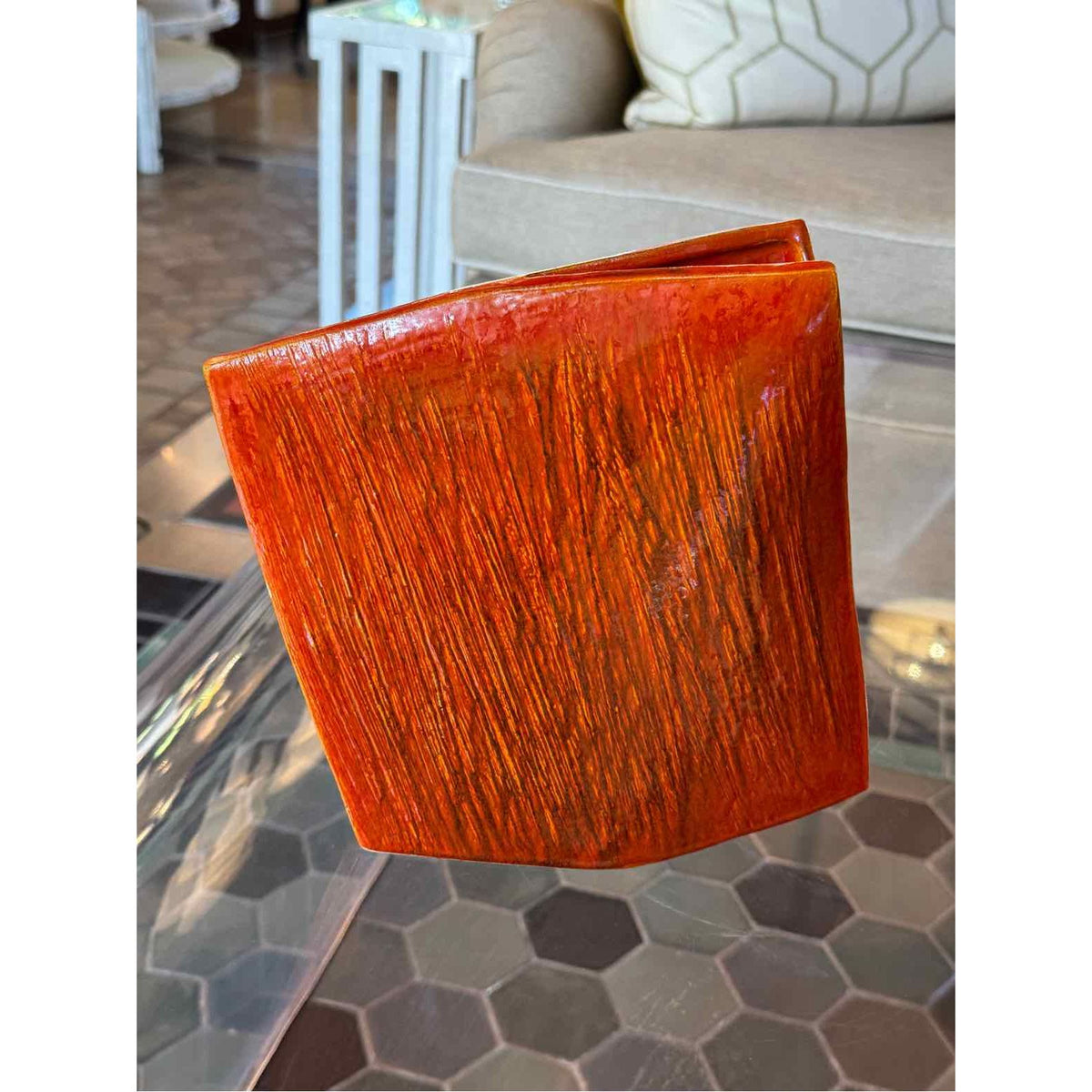 Ikebana Vermilion Wedge Sculptural Vase