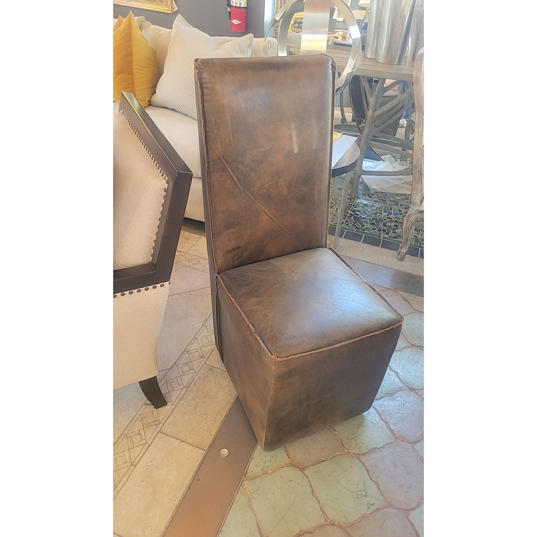 PAIR of Distressed Leather Dinning Chairs by ABC