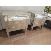 PAIR of Antiqued Mirror Glass Nightstands
