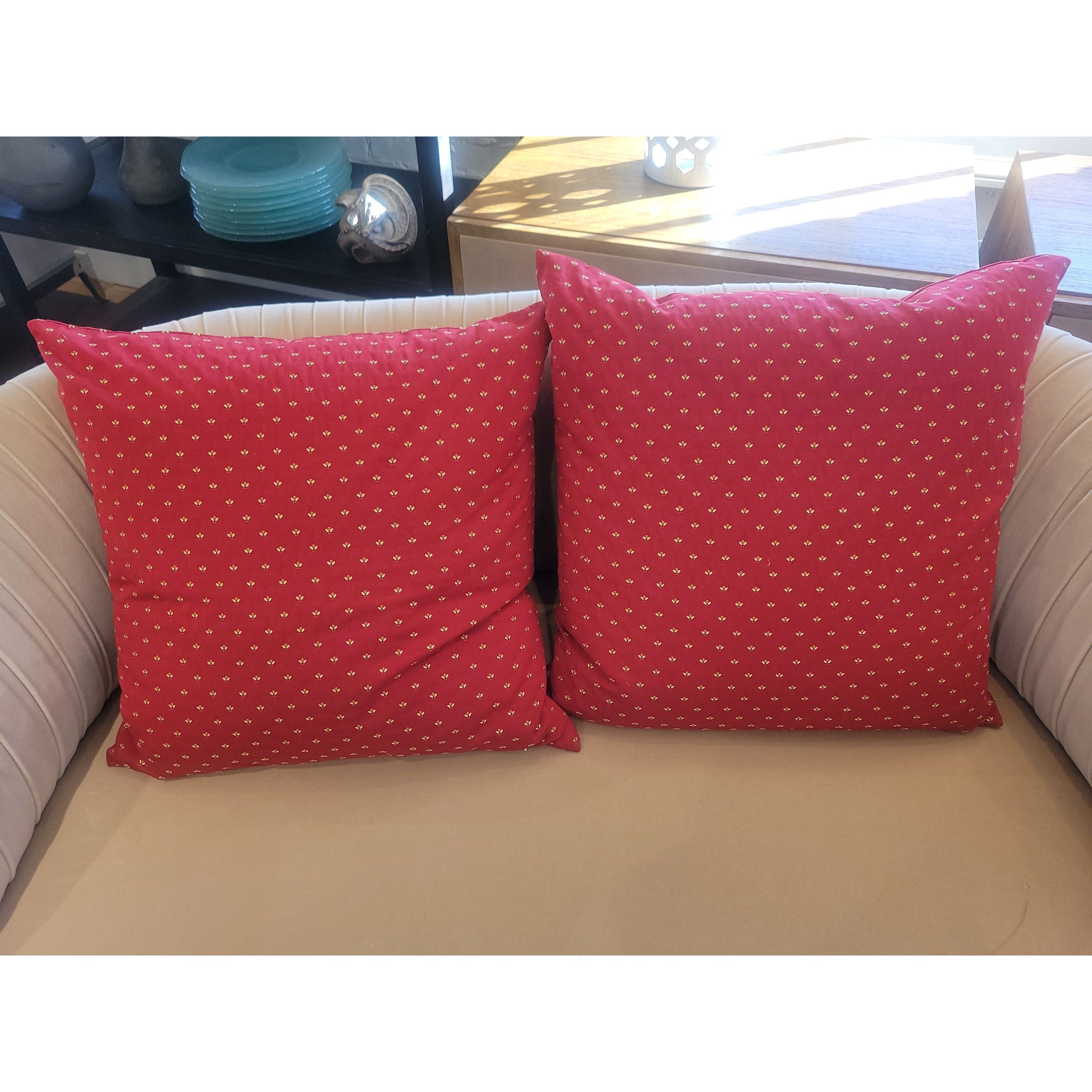 PAIR of Custom Honeybees on Red Square Pillows