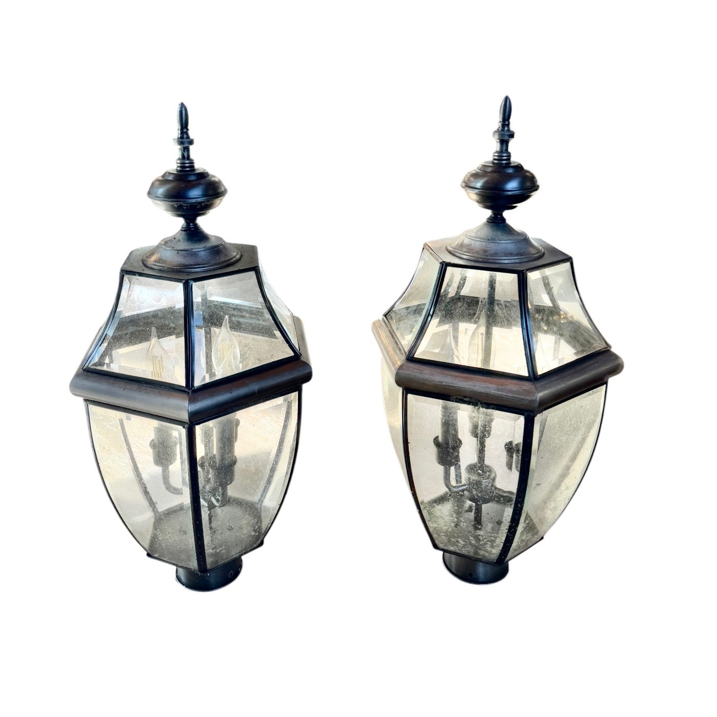 Pair of Outdoor Metal 3-Light Post Lanterns