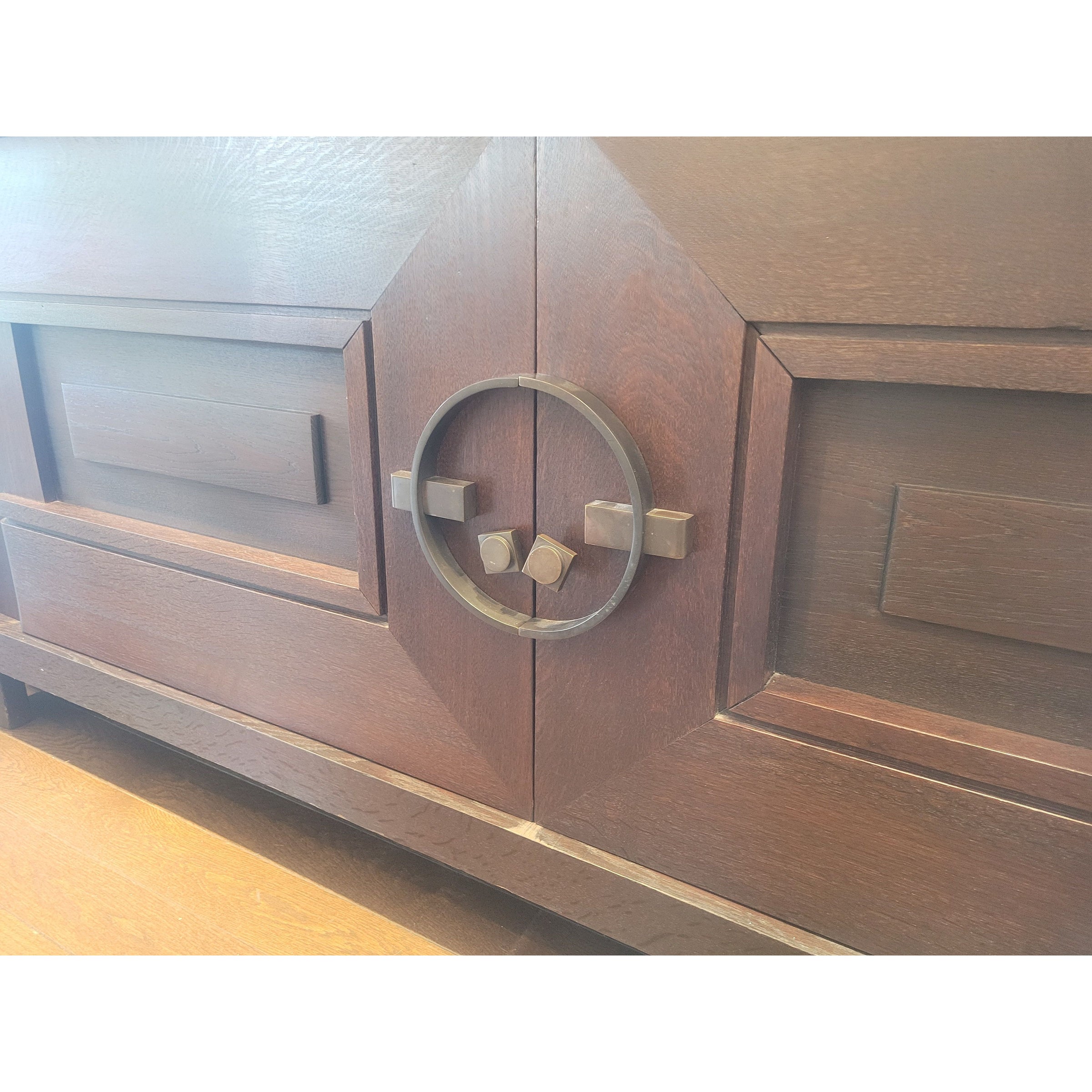 Vintage Oak Sideboard w/ Brass Pulls & Key