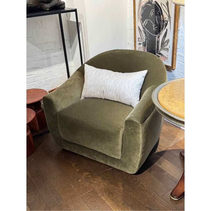 PAIR of Olive Velvet Chairs w/ Oak Legs