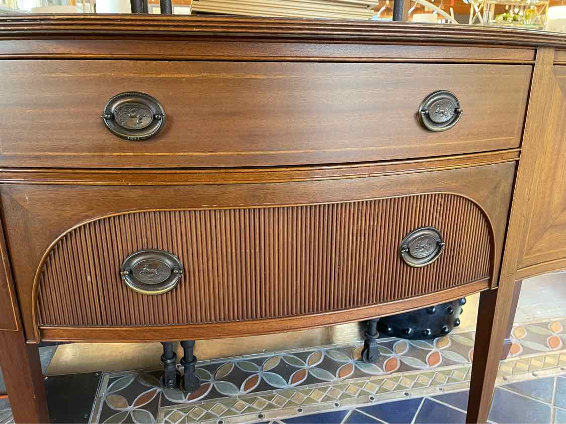 Vintage Dark Wood Buffet w/ Brass Pulls (AS IS)
