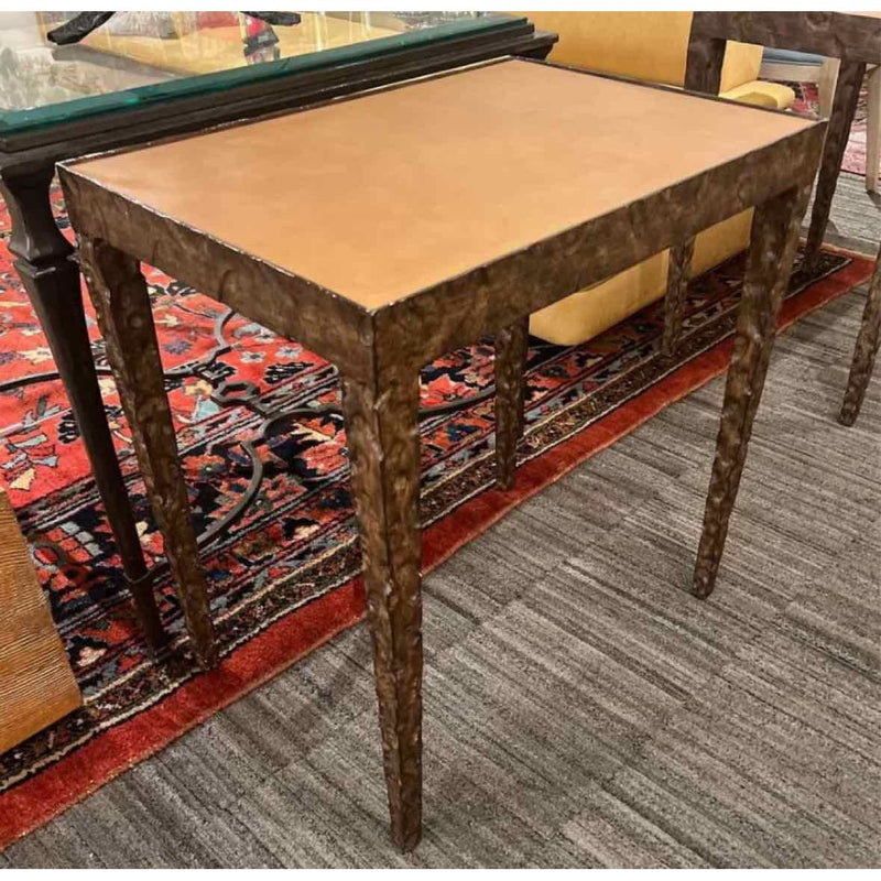 Metal & Leather Top Side Table