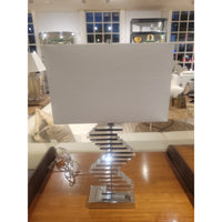 Paved 2-Tone Crystal & Chrome Table Lamp w/ Linen Shade