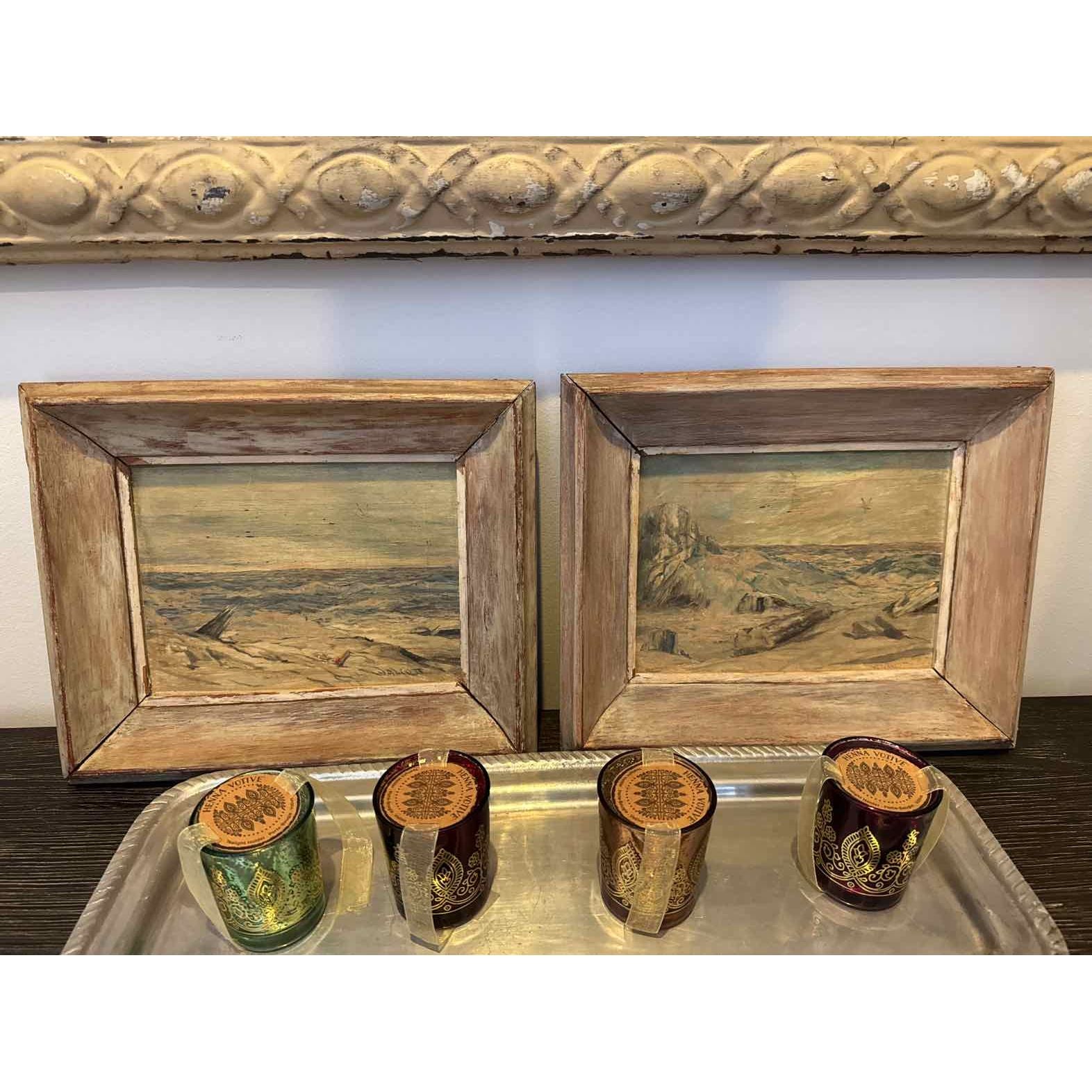 Pair of Small Vintage Paintings in white-Washed Frames