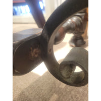 Antique Mahogany Ottoman w/ Blue Upholstered Seat & Iron Detail (AS IS)