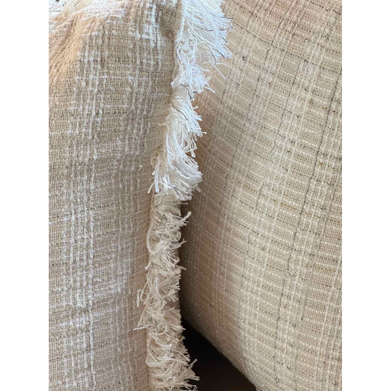 PAIR of Beige Fringe Throw Pillows by Magaschoni
