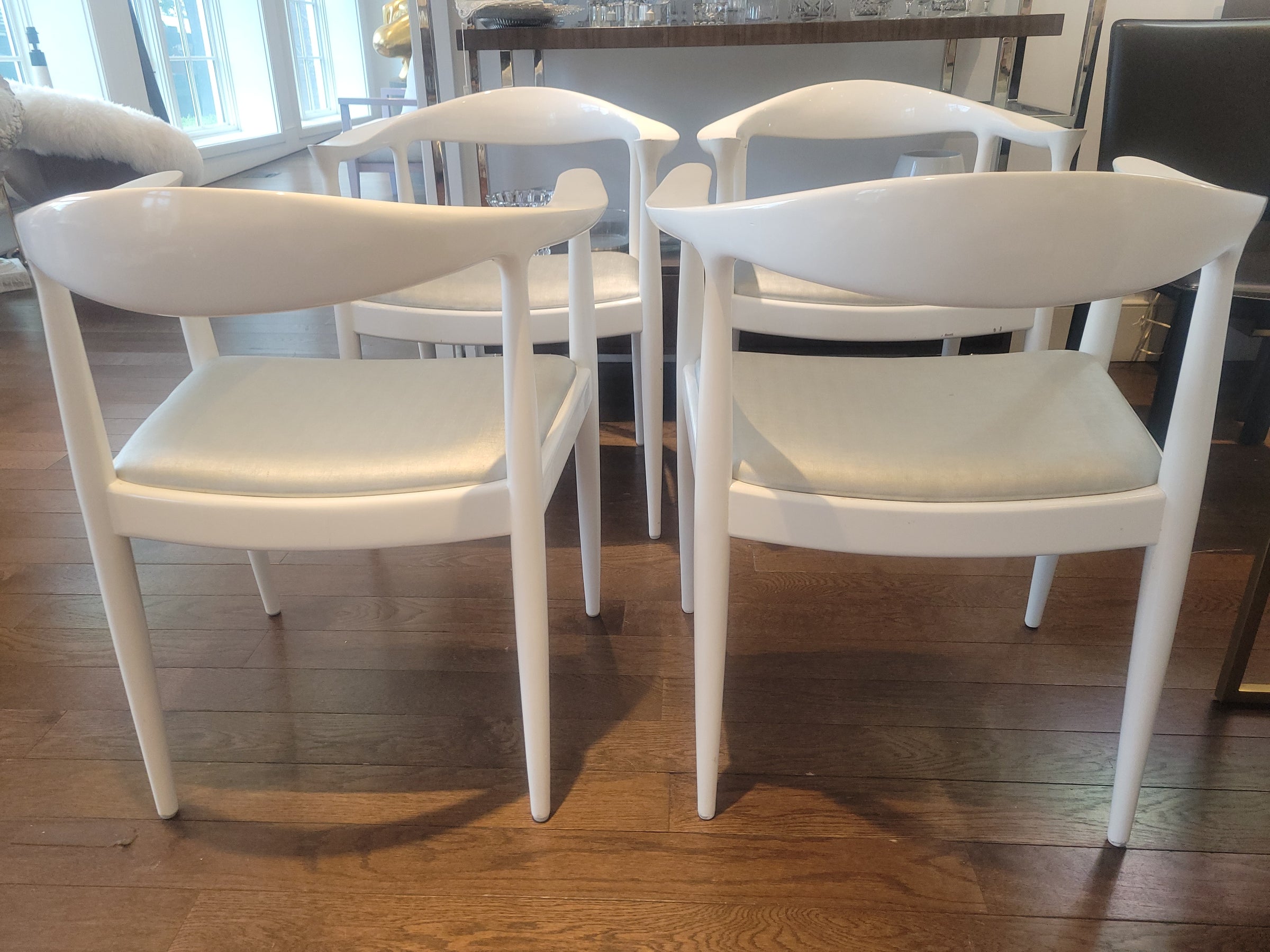 SET of 4 White Lacquered Mahogany Danish Dining Chairs by Villa & House (AS IS)