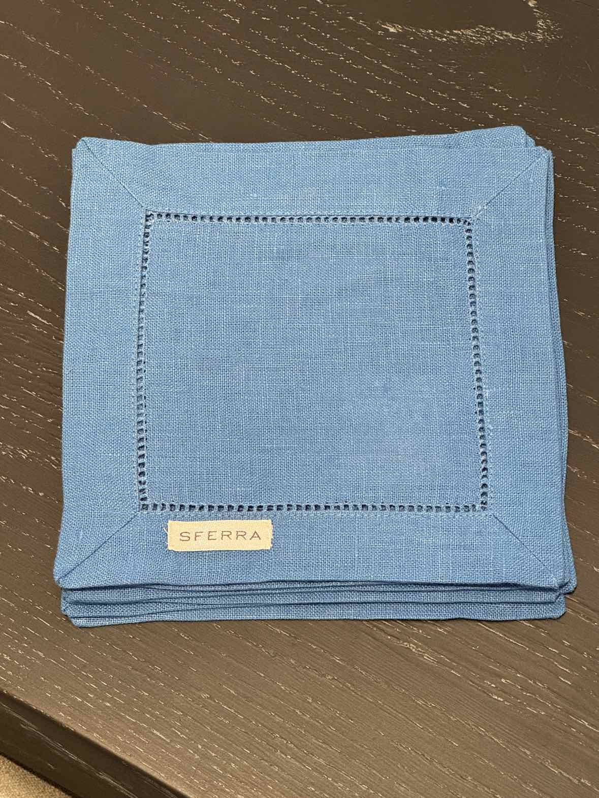 SET of 6 Sferra Fine Linen Blue Cocktail Napkins