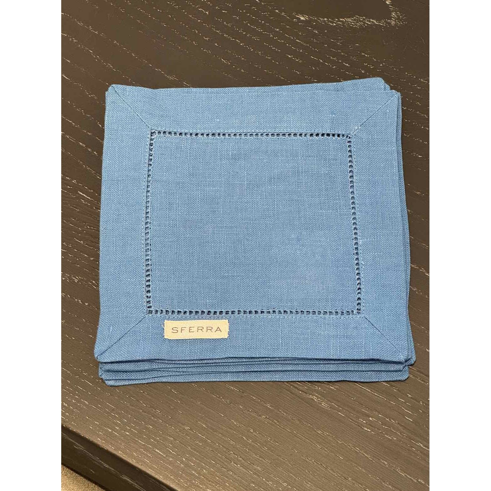 SET of 6 Sferra Fine Linen Blue Cocktail Napkins