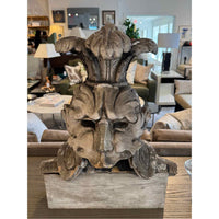 18th/19th Century Italian Patinated Terracotta Helmet on Wooden Base 18"W x 15"D - colletteconsignment.com