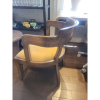 PAIR of Barrel Back Wood Chairs w/ Gold Seats