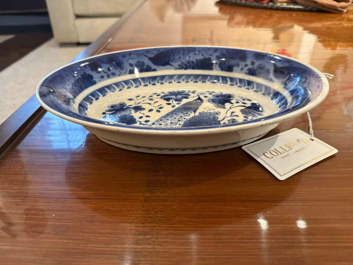 Antique Royal Copenhagen Peacock Cobalt Blue Aluminia Faience (Rare) Oval Veg