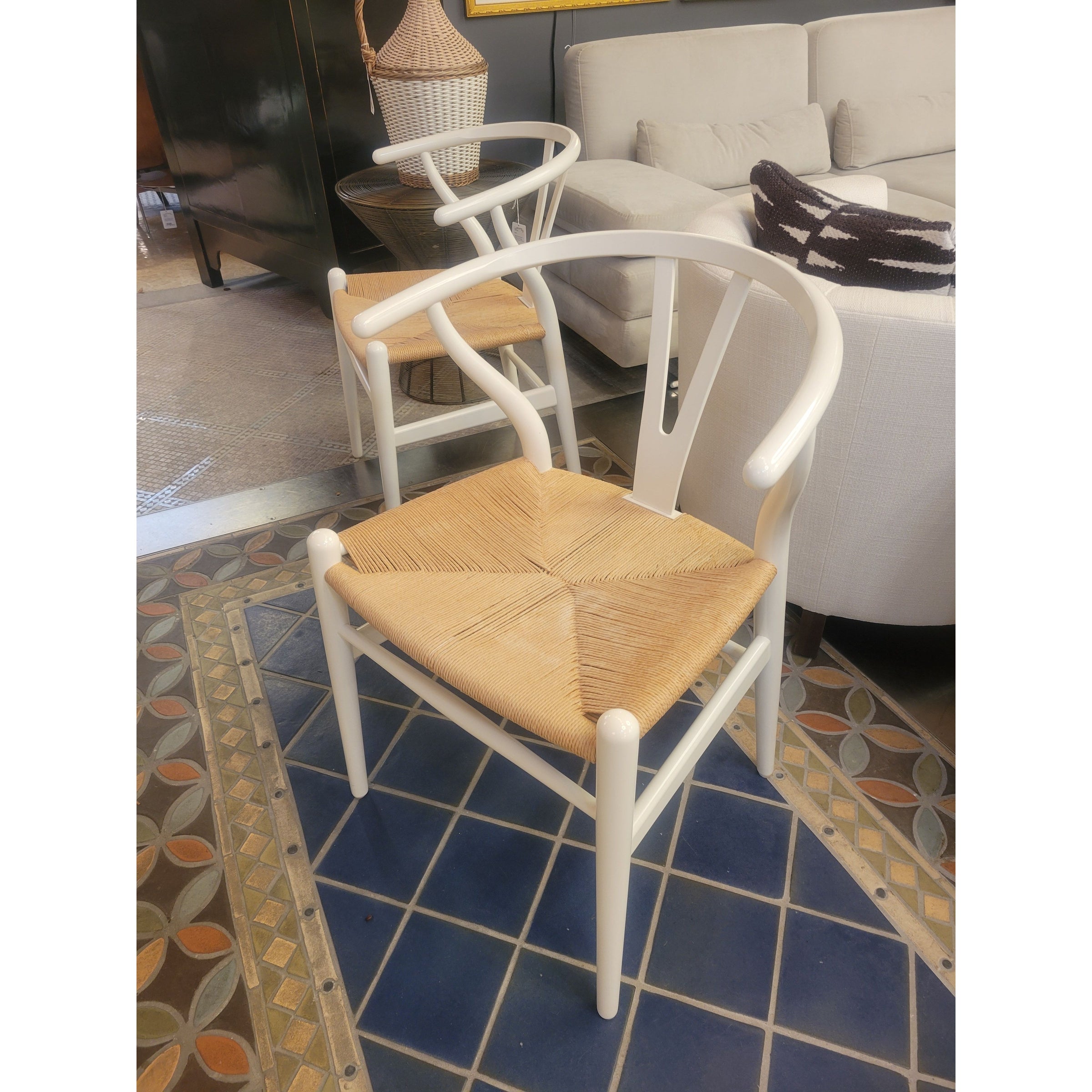 SET of 6 White Beech & Natural Cord Wishbone Chairs by Carl Hansen
