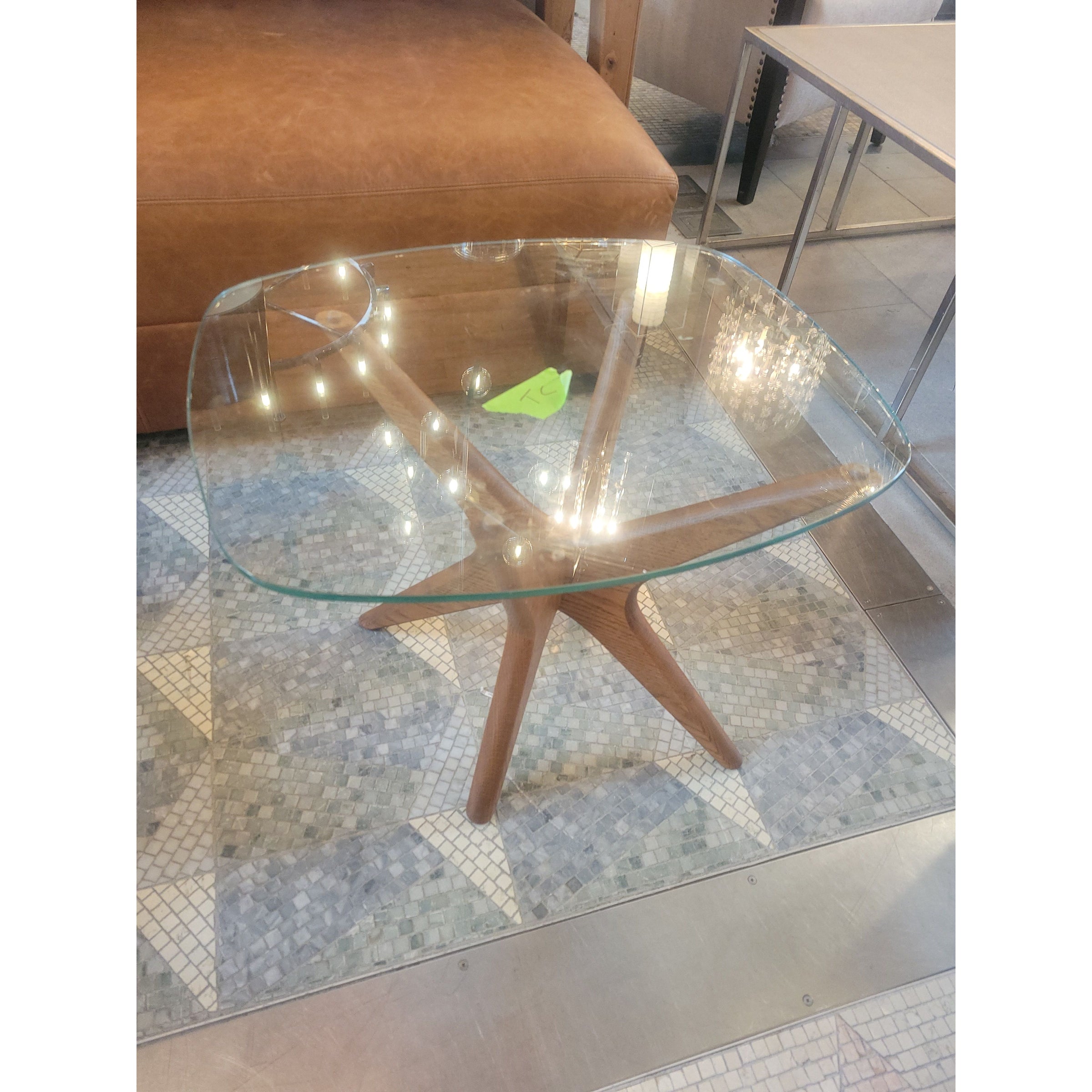 Vintage Adrian Pearsall Style Teak Side Table w/ Rounded Rectangular Glass Top