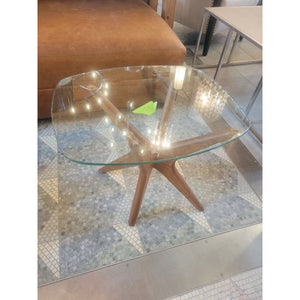 Vintage Adrian Pearsall Style Teak Side Table w/ Rounded Rectangular Glass Top