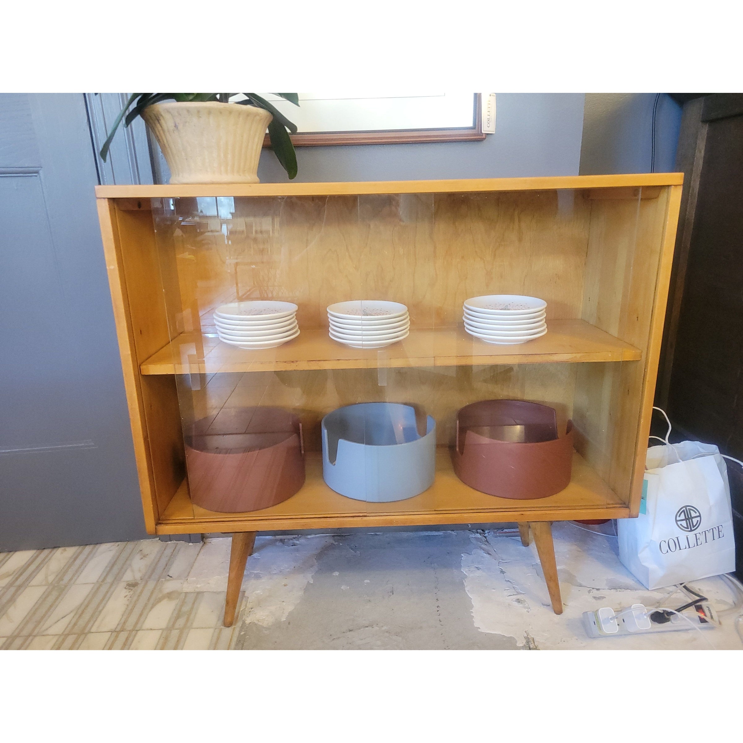 3-ft Mid-Century Maple Cabinet w/ Sliding Glass Doors by Paul McCobb