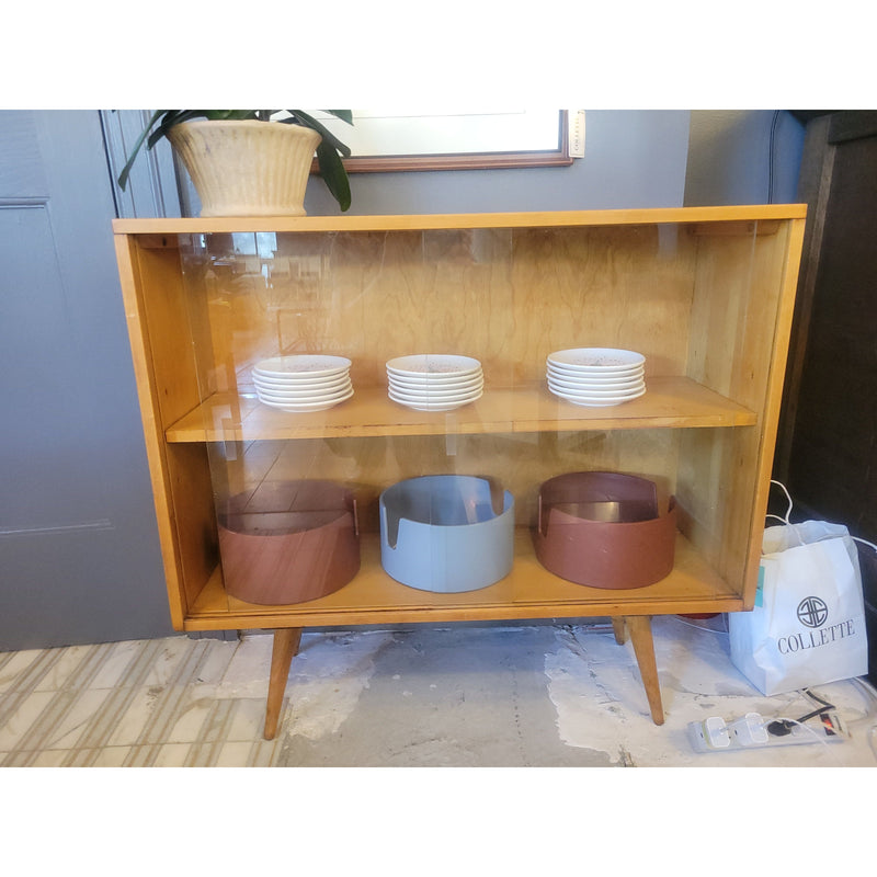 3-ft Mid-Century Maple Cabinet w/ Sliding Glass Doors by Paul McCobb