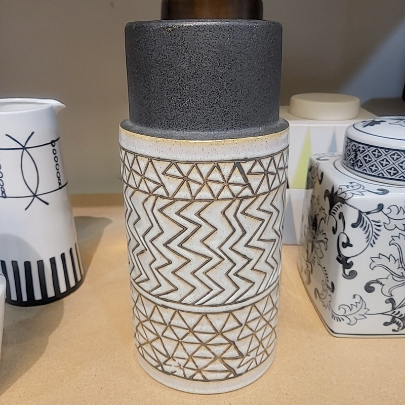 Half-Glazed White & Brown Zigzag Print Vase