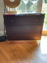 Wood 3-Drawer Dresser w/ Chrome Legs & Milk Glass Top by MG+BW (AS IS)